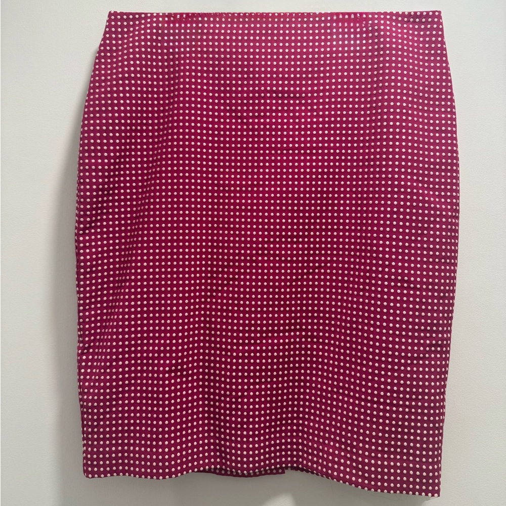 ANN TAYLOR Pink Pencil Skirt With White Polka Dots | Size 10